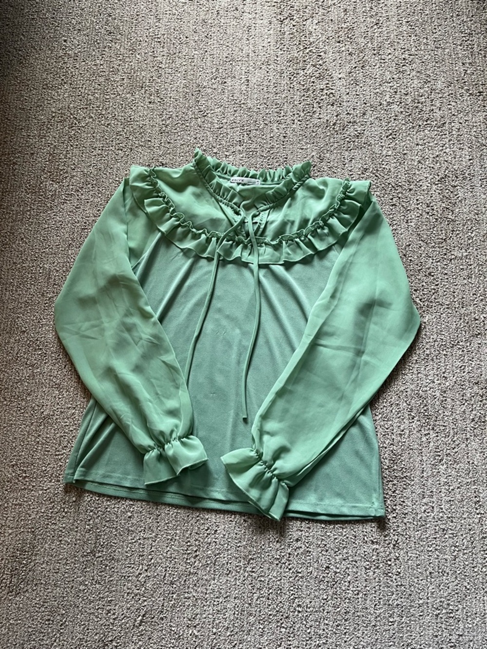 Ruffled Tie-Neck Blouse in Mint Green